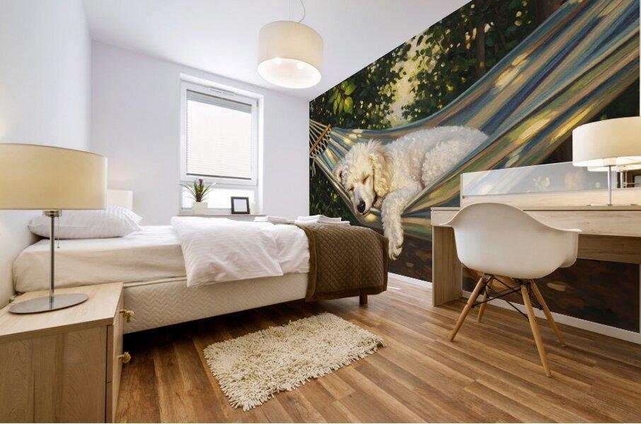 Poodle Puppy Naps In Hammock Mural print