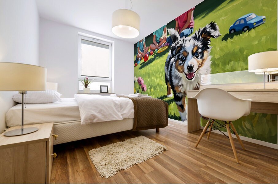 Australian Shepherd Puppy Meets New Friends Mural print