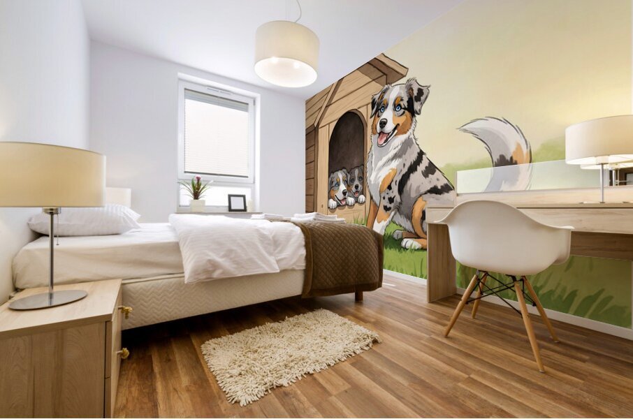 Happy Australian Shepherd Puppy Free From Crowded House Mural print