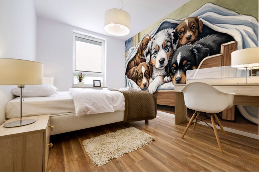 Australian Shepherd Puppy Seeks Comfort During Storm Mural print