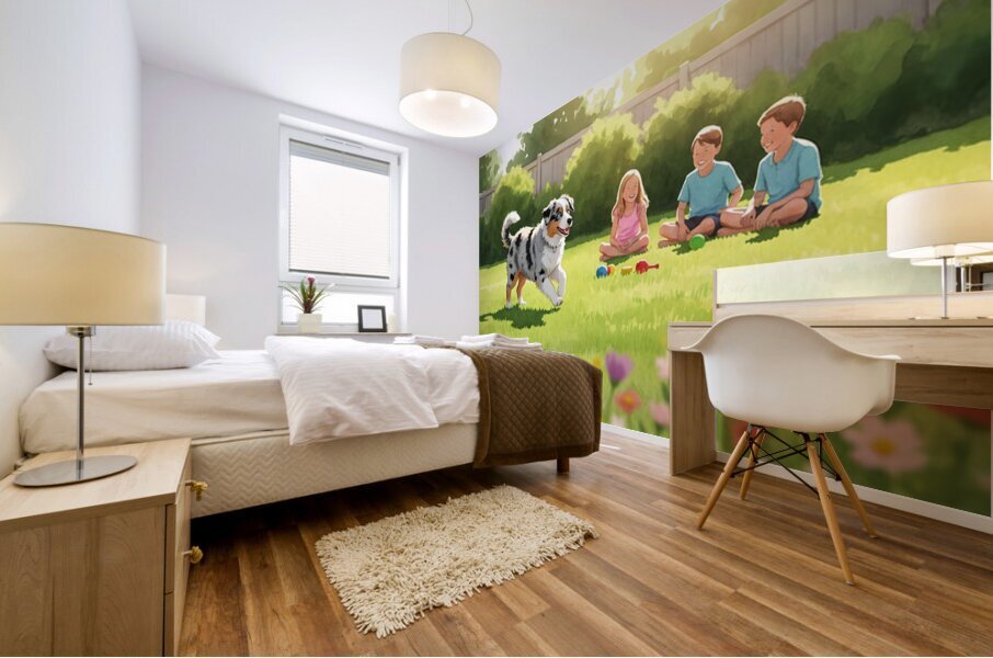Australian Shepherd Puppy Meets New Friends Mural print