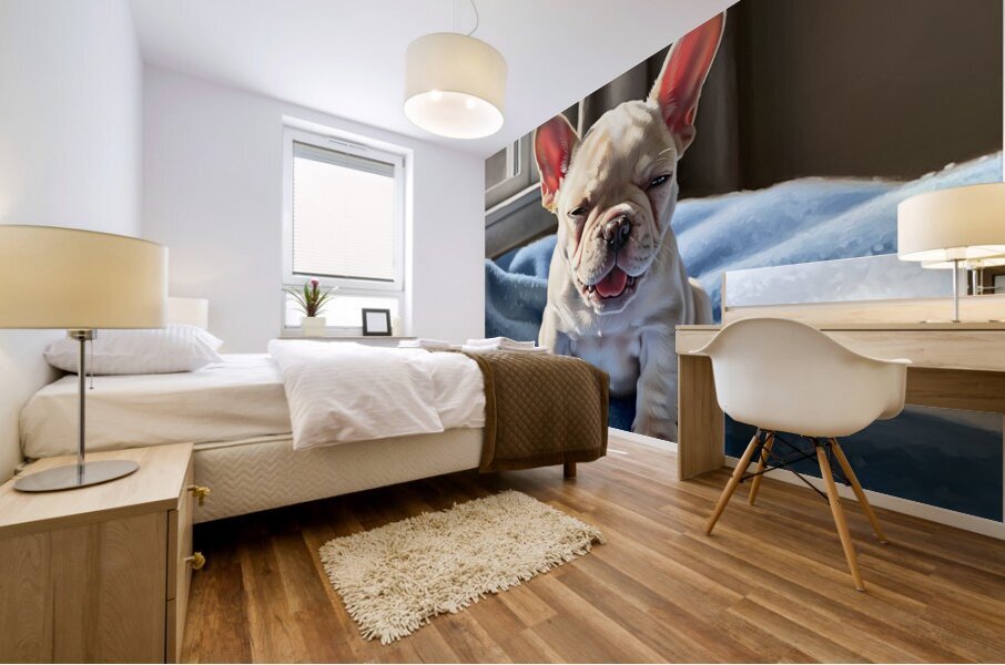 Sleepy French Bulldog Puppy Begins To Yawn Mural print