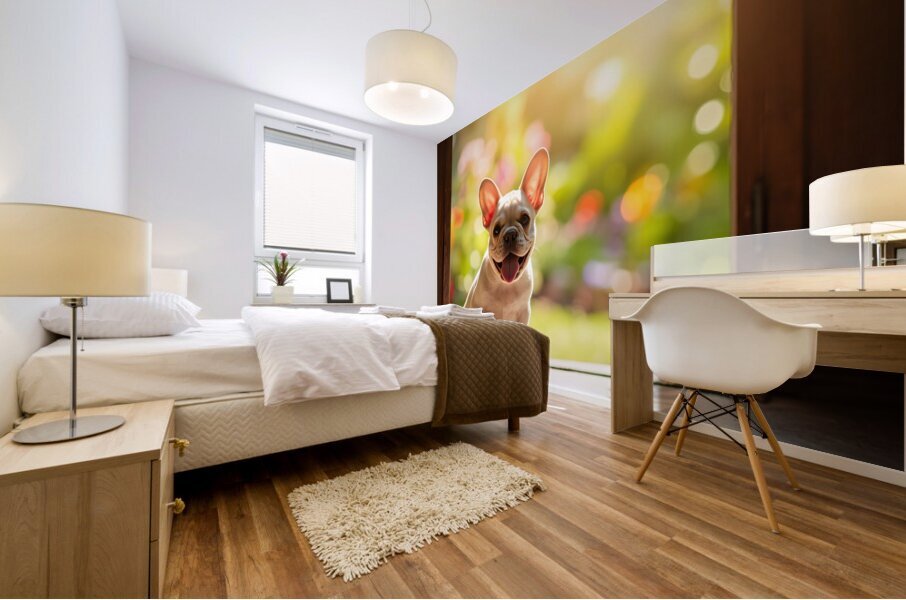 French Bulldog Puppy Celebrates Garden Door Success Mural print