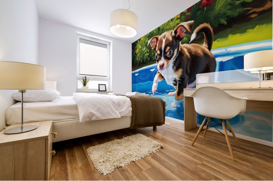 Chihuahua Puppy Discovers The Pool Mural print