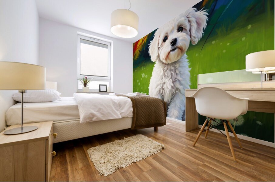 Sleepy Bichon Frise Puppy Resting Peacefully Mural print