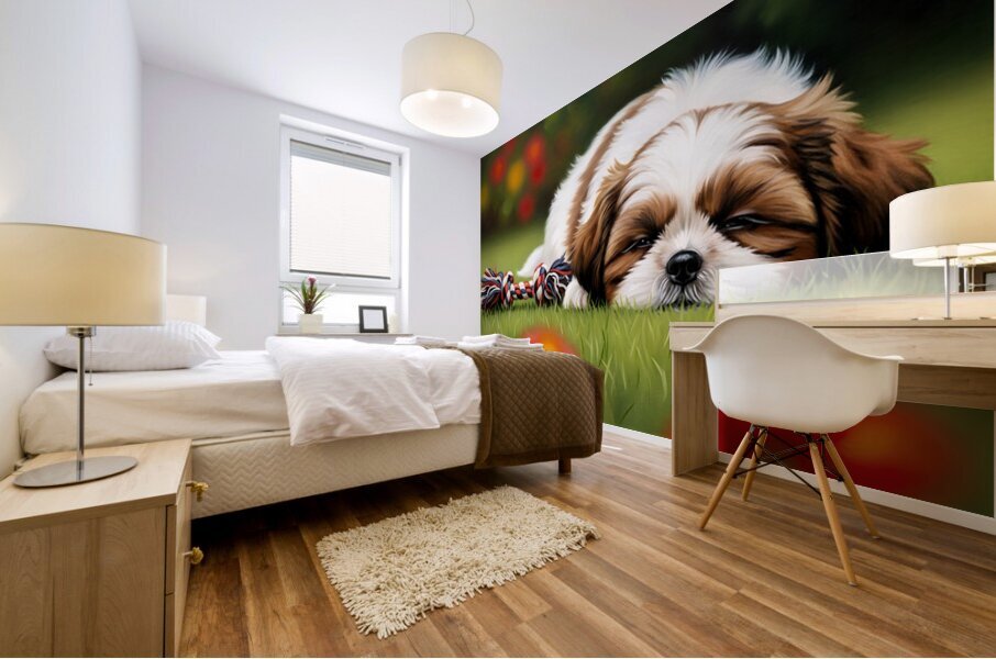 Shih Tzu Puppy Sound Asleep After Playtime Mural print