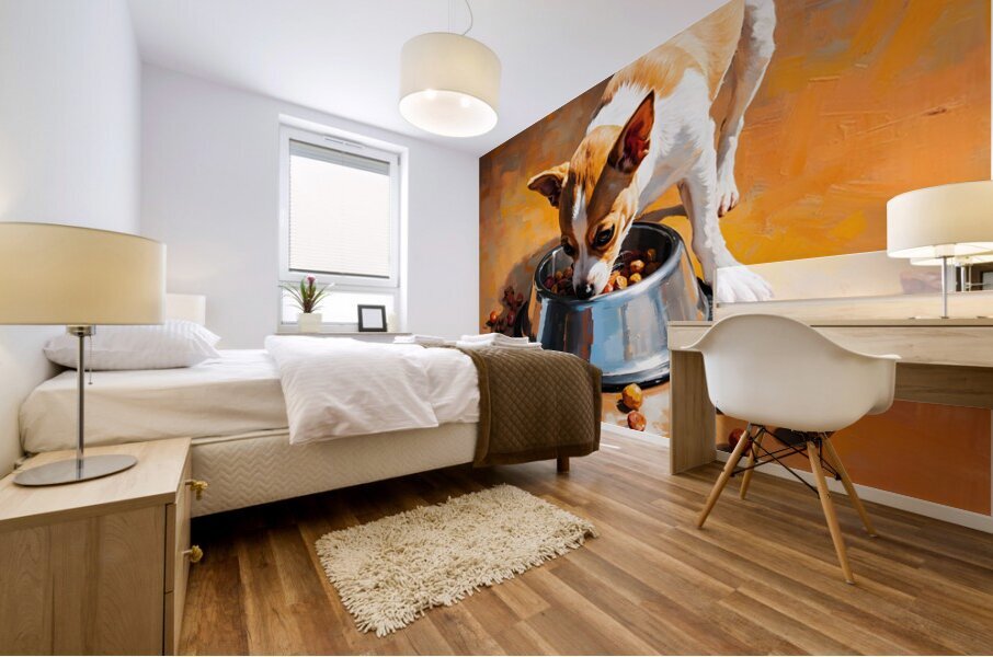 Chihuahua Puppy Discovers Food Bowl Mural print