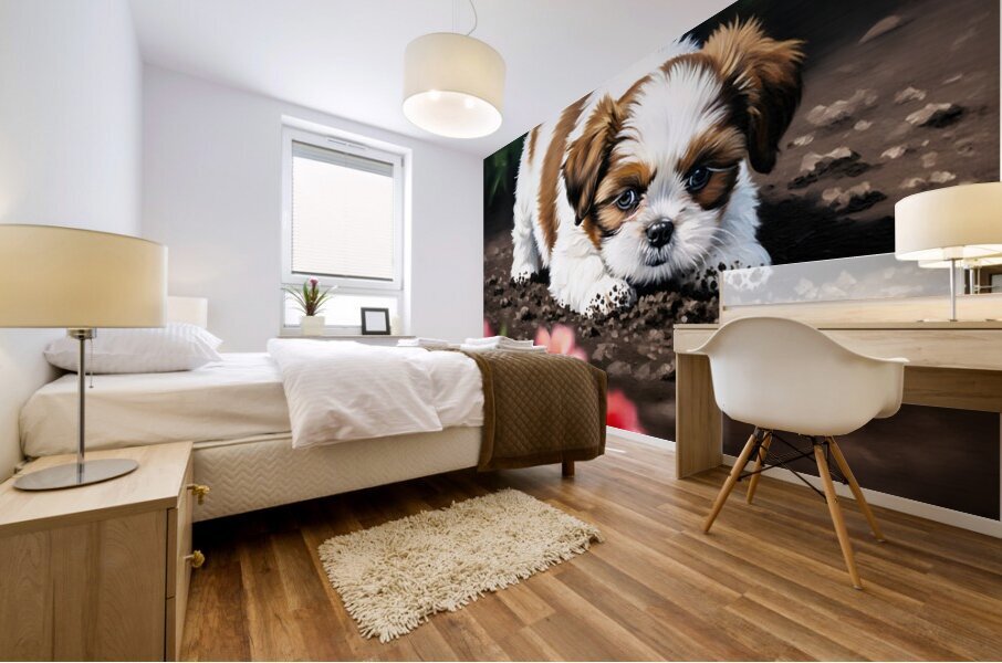 Shih Tzu Puppy Ready To Help In The Garden Mural print