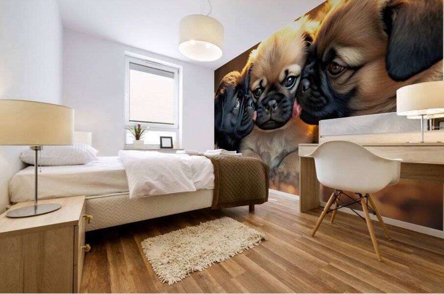 Pug Puppy Rests After Exciting Play Session Mural print