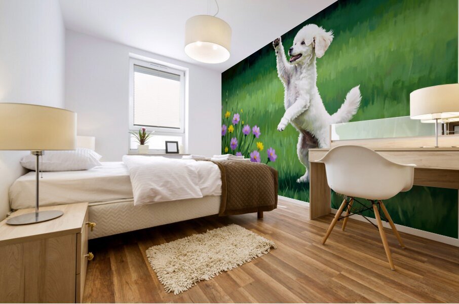 Excited Poodle Puppy Ready To Play Mural print