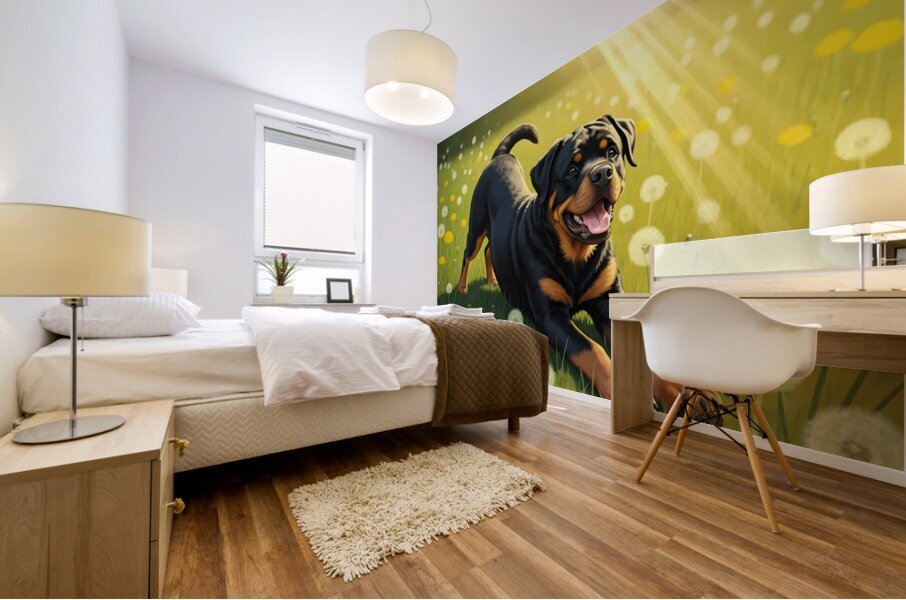 Rottweiler Puppy Finds Perfect Sunny Spot Mural print