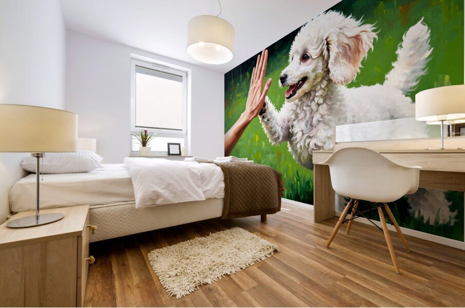Triumphant Poodle Puppy Celebrates Success Mural print