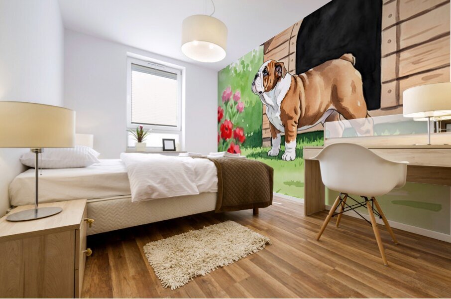 Happy Bulldog Puppy Explores The Garden Confidently Mural print