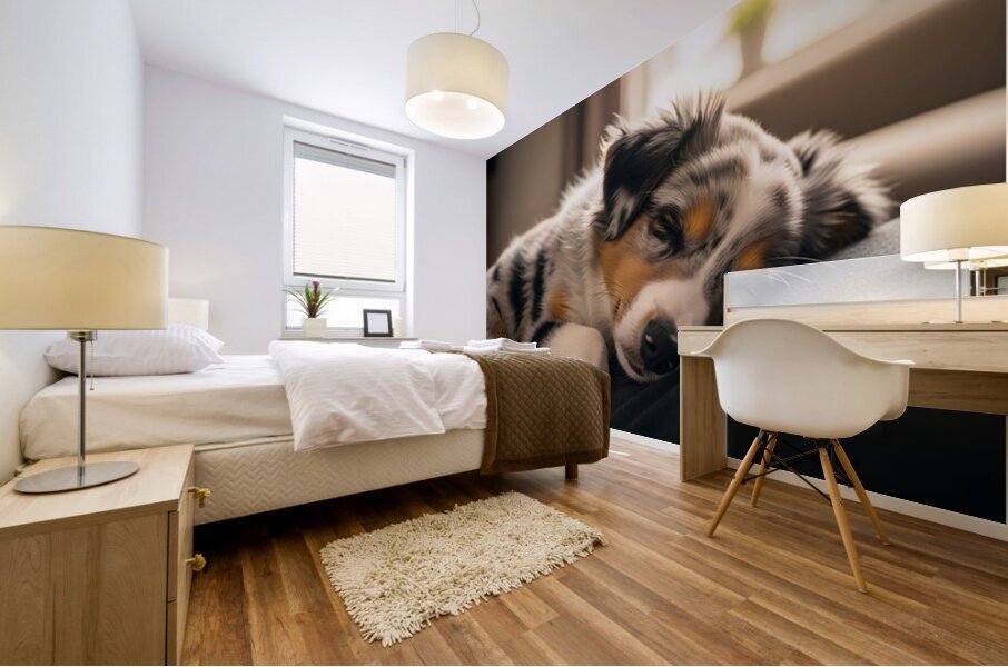 Australian Shepherd Puppys Perfect Nap Spot Mural print
