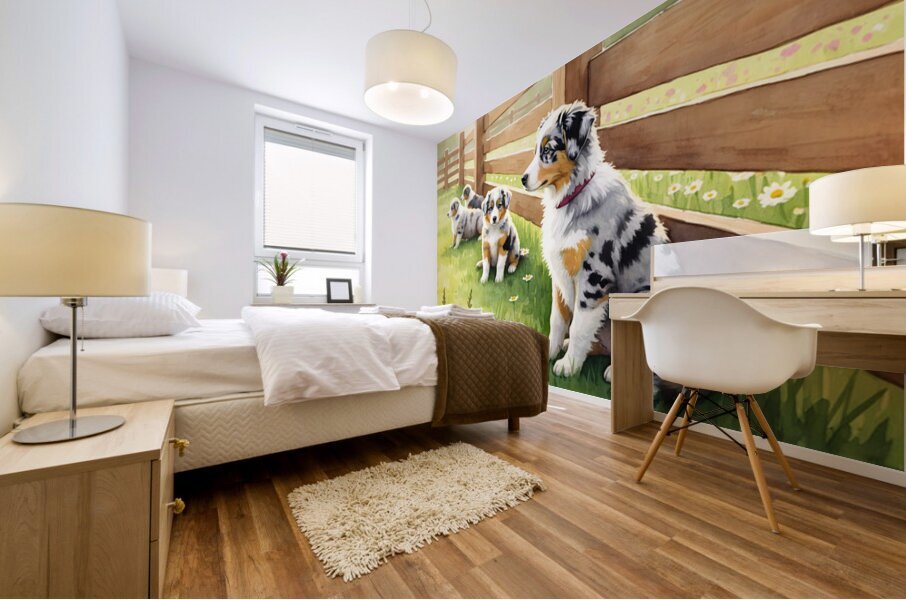 Content Australian Shepherd Puppy Enjoys Peaceful Moment Mural print