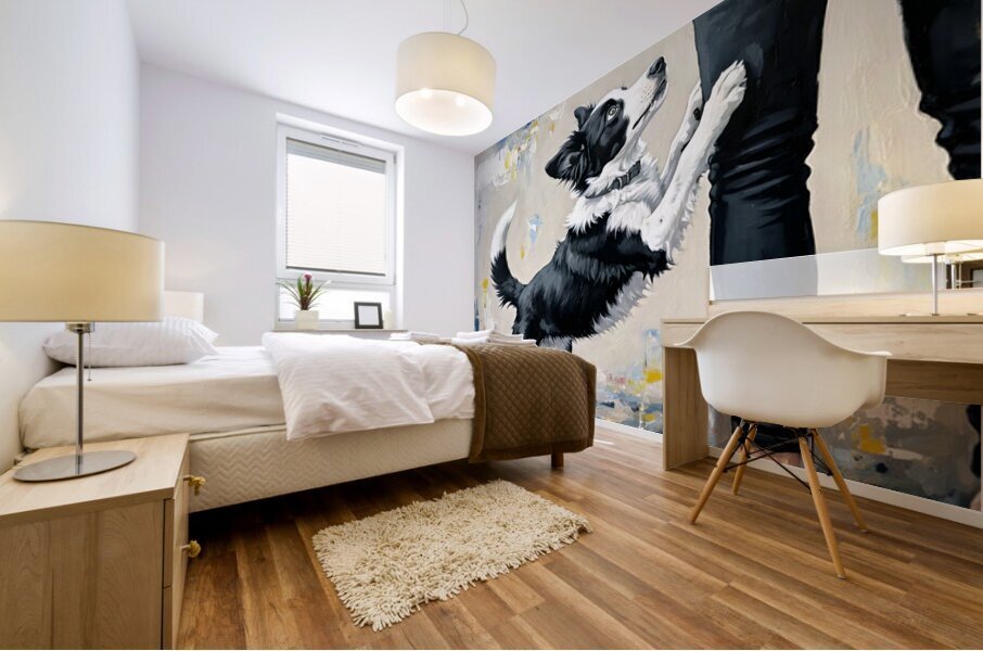 Border Collie Puppys Joyful Garden Victory Dance Mural print