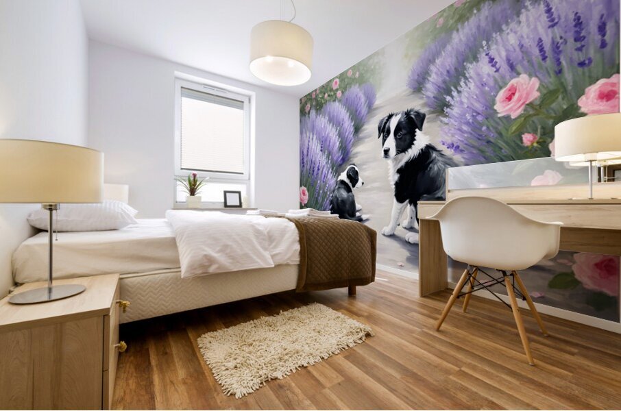 Border Collie Puppy Rests After Adventure With Siblings Mural print