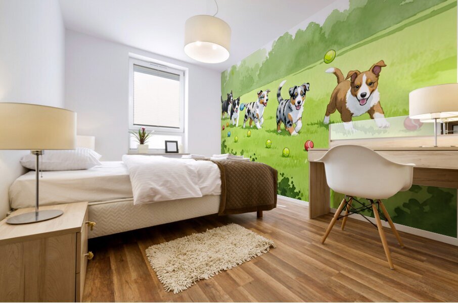 Australian Shepherd Puppy Spots Tennis Ball Mural print