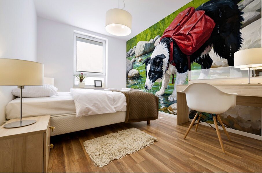 Sleepy Border Collie Puppy Rests Under The Oak Tree Mural print