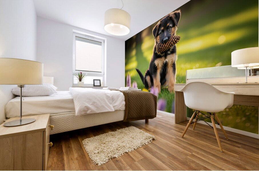 German Shepherd Puppy Returns Pinecone For Another Round Mural print
