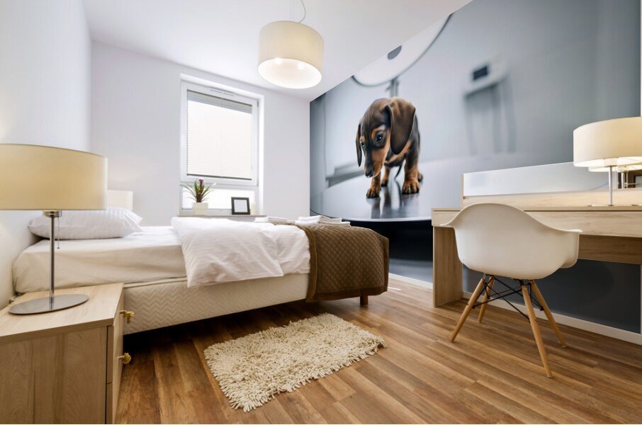 Relieved Dachshund Puppy After The Weighing Visit Mural print