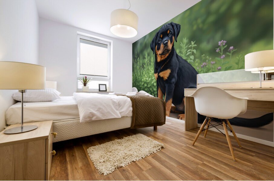 Determined Rottweiler Puppy Ready To Resume Reading Mural print