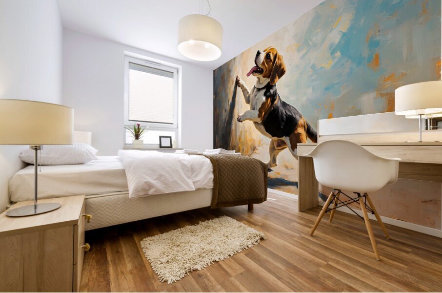 Beagle Puppy Discovers Dancing Wall Shadows Mural print