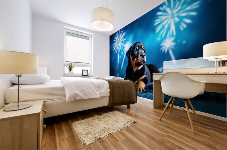 Rottweiler Puppy Completes Fireworks Adventure Mural print