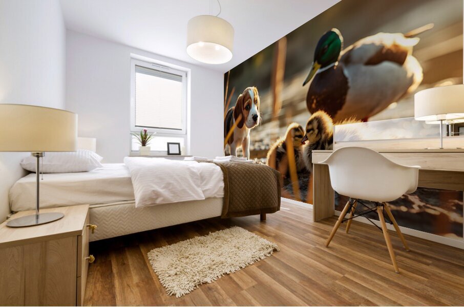 Beagle Puppy Explores By The Pond Mural print