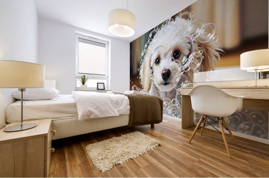 Happy Poodle Puppy After Bubble Adventure Mural print