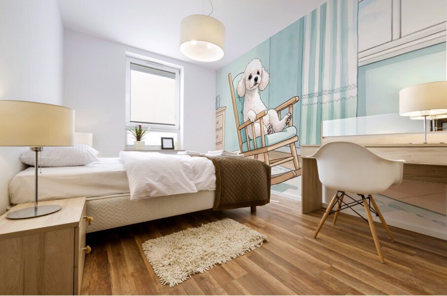 Poodle Puppy Finds Perfect Balance On Rocking Chair Mural print