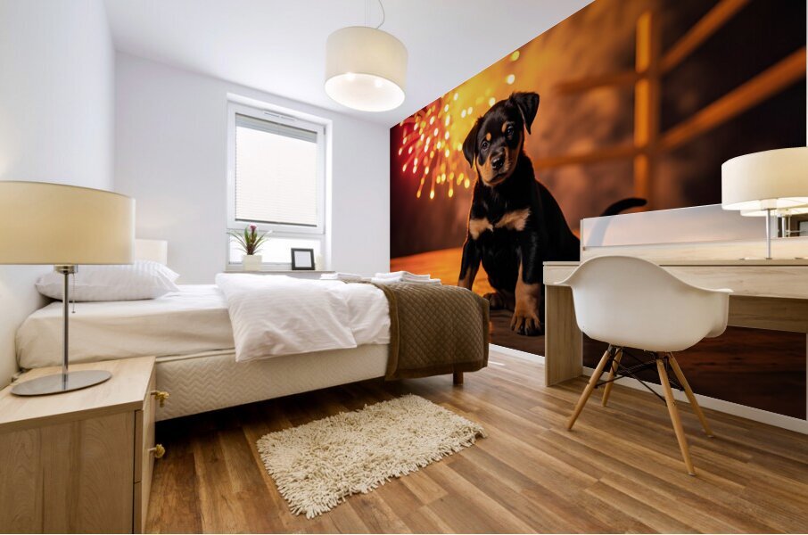 Rottweiler Puppy Watches First Fireworks Display Mural print