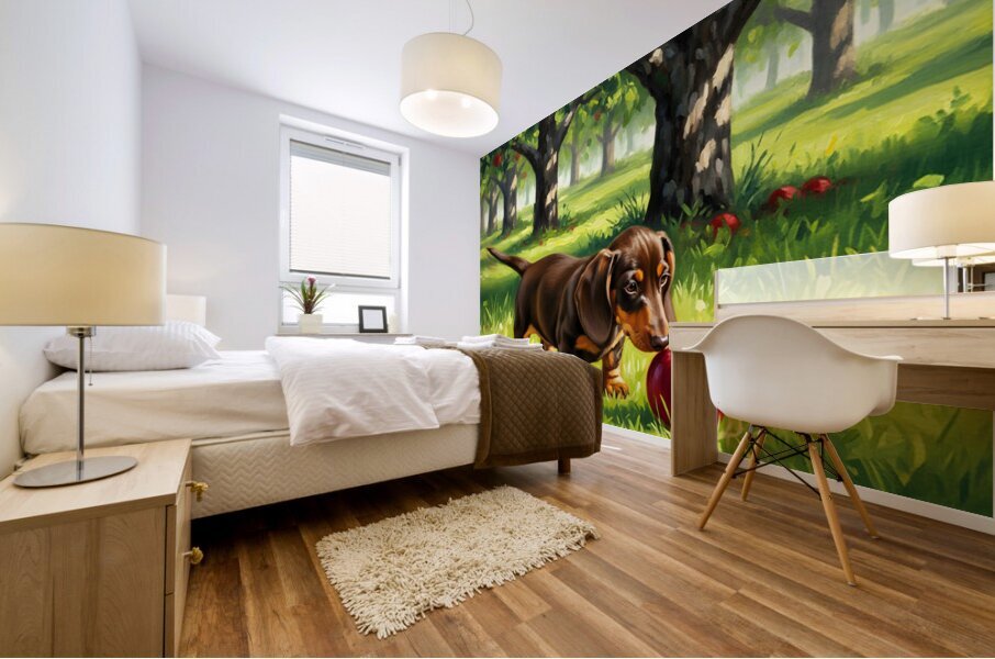 Happy Puppy Enjoys Apple Treat Mural print