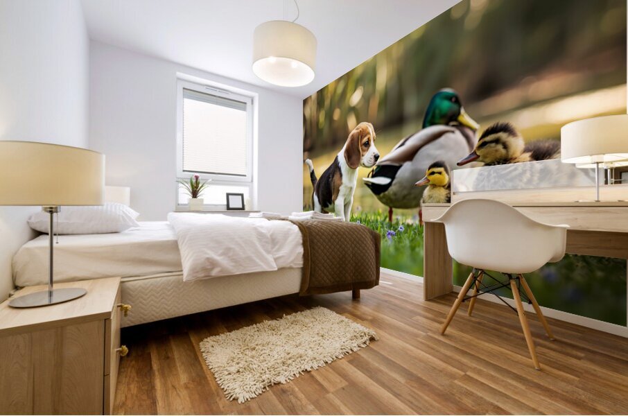 Beagle Puppys Peaceful Moment With Duck Friends Mural print