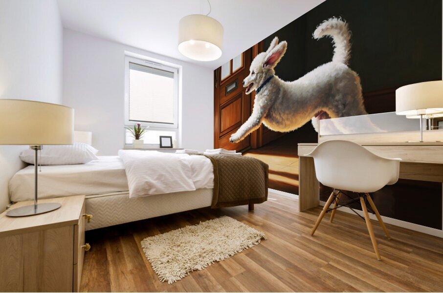 Happy Poodle Puppy Sits By Mail Slot Mural print