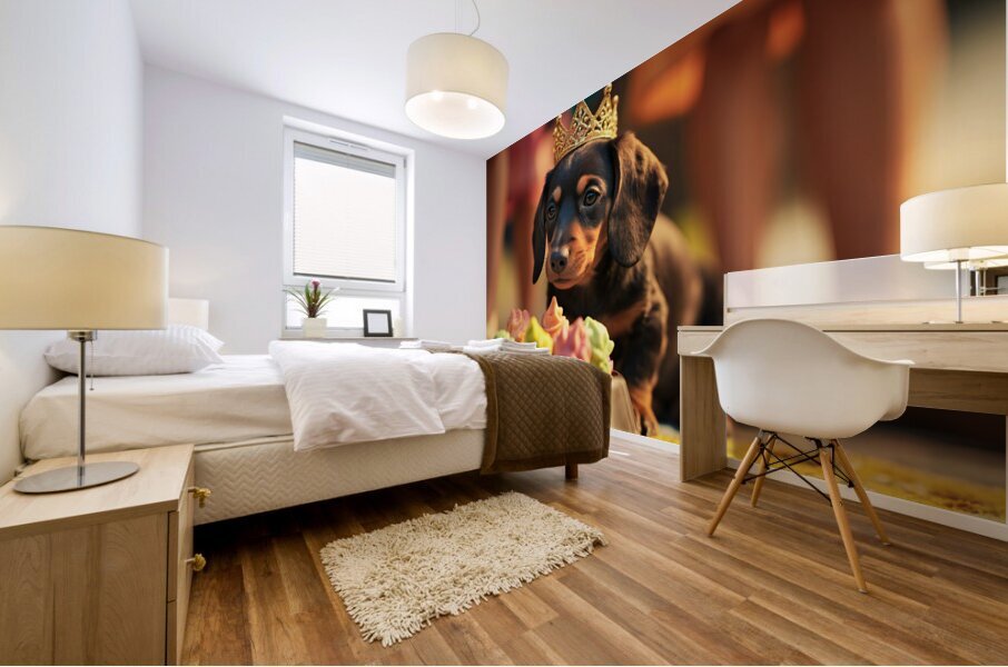 Tired Birthday Puppy Rests After Party Fun Mural print