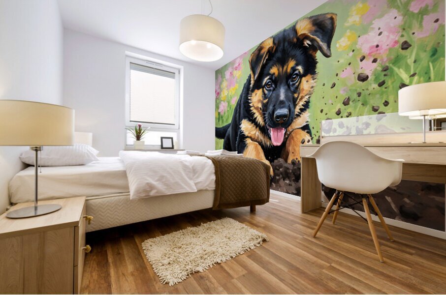 German Shepherd Puppy Discovers Perfect Digging Spot Mural print