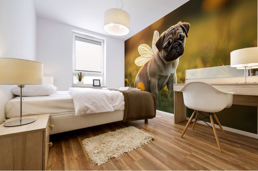 Pug Puppy Discovers Real Magic In Play Mural print