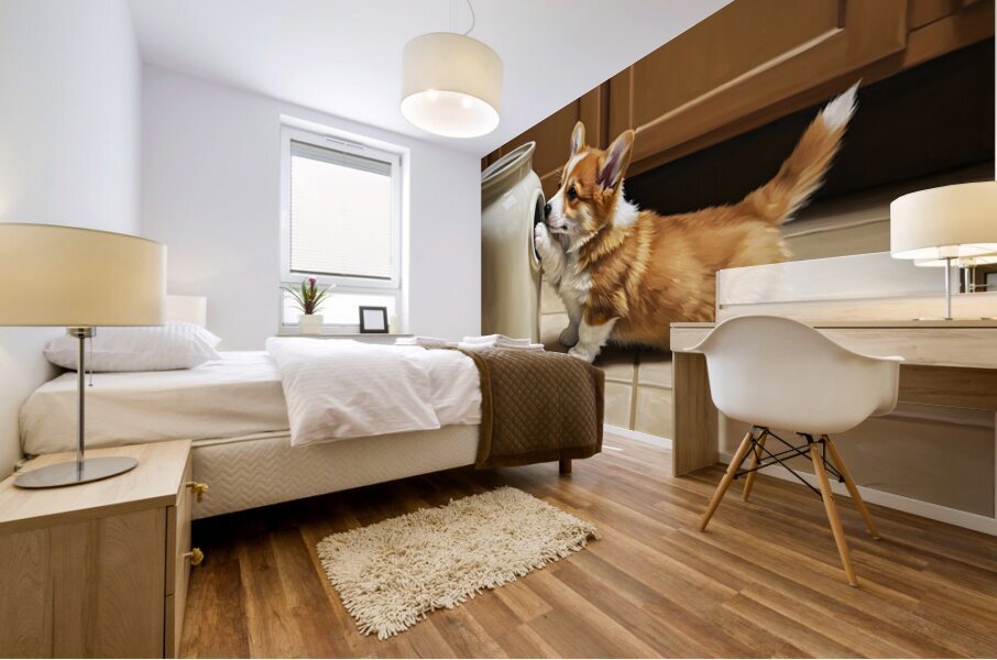 Corgi Puppy Gets Stuck In Cookie Jar Mural print