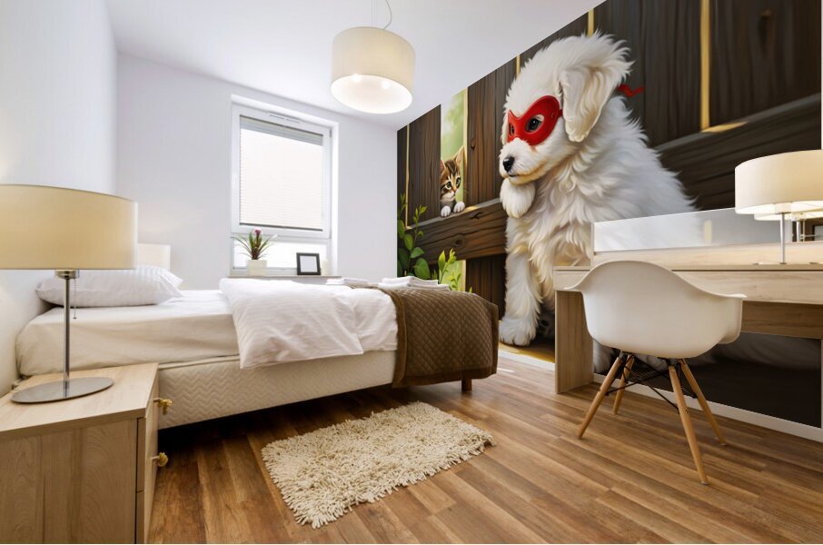 Heroic Bichon Frise Celebrates Successful Rescue Mural print