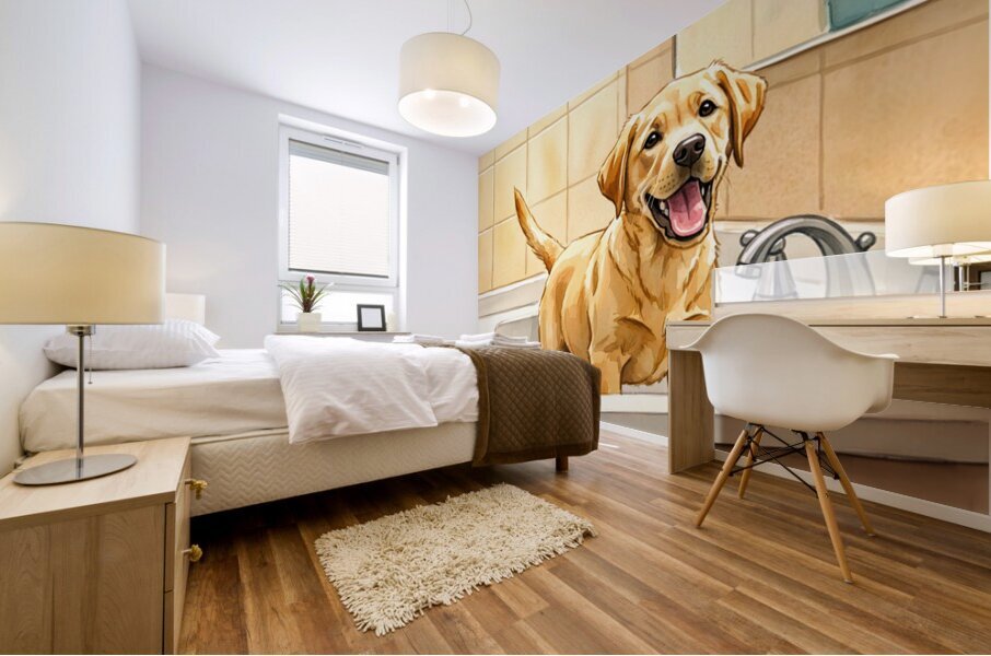 Patient Puppy Ready For Bath Time Mural print