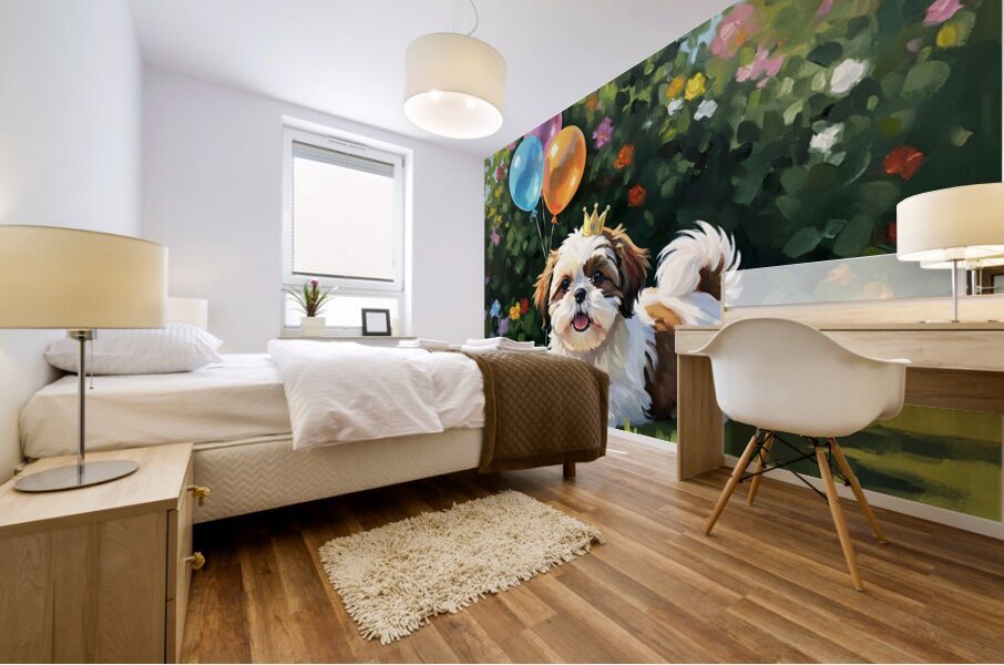 Shih Tzu Puppy Gets Ready For Birthday Party Mural print