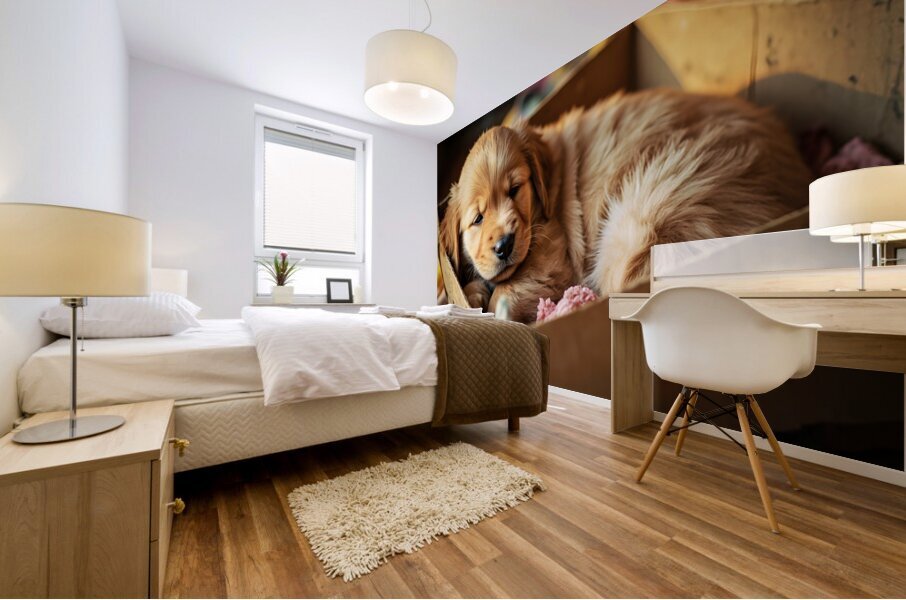 Golden Retriever Puppy Ready To Leave Box Fort Mural print