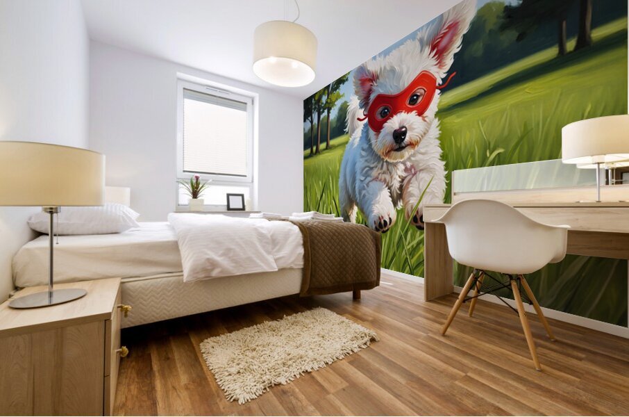 Bichon Frise Puppy Discovers His Super Powers Mural print