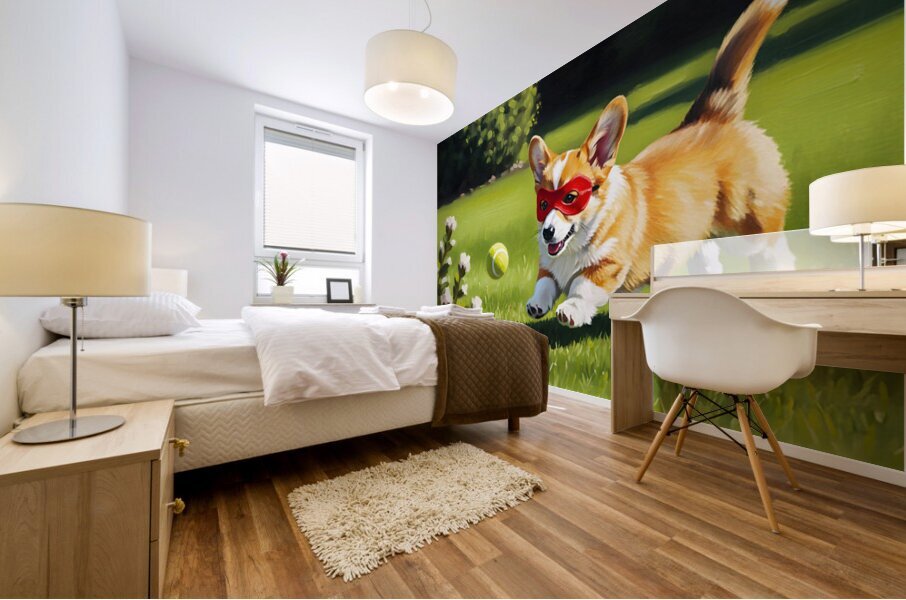 Sleepy Super Corgi Rests After Hero Adventures Mural print