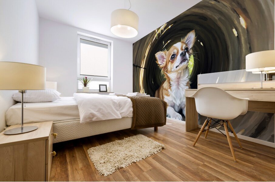 Happy Chihuahua Puppy Exits Log Adventure Mural print