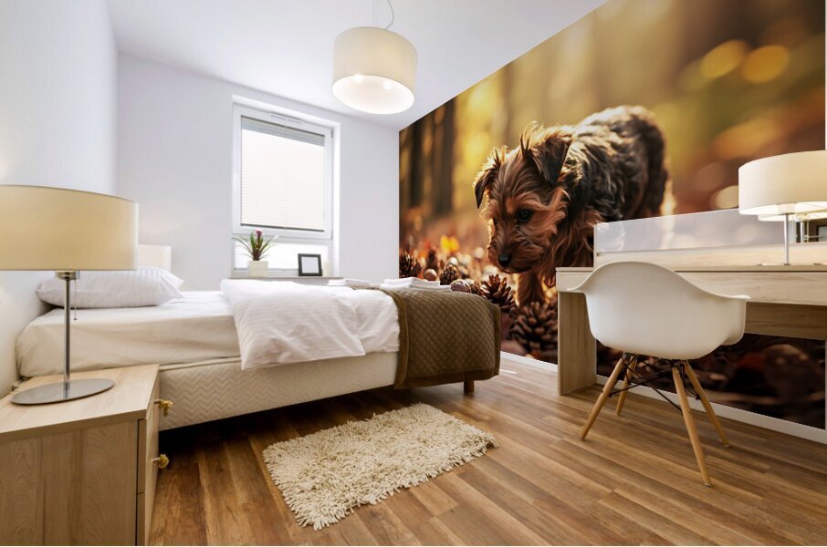Yorkshire Terrier Puppy Discovers Cinnamon Sticks Mural print