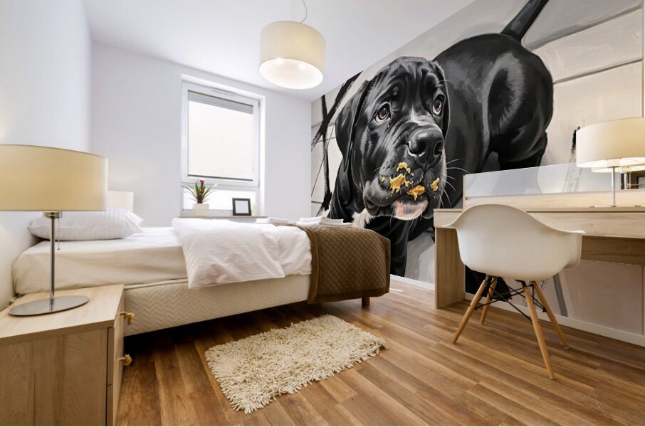 Happy Puppy Enjoys Delicious Peanut Butter Experience Mural print