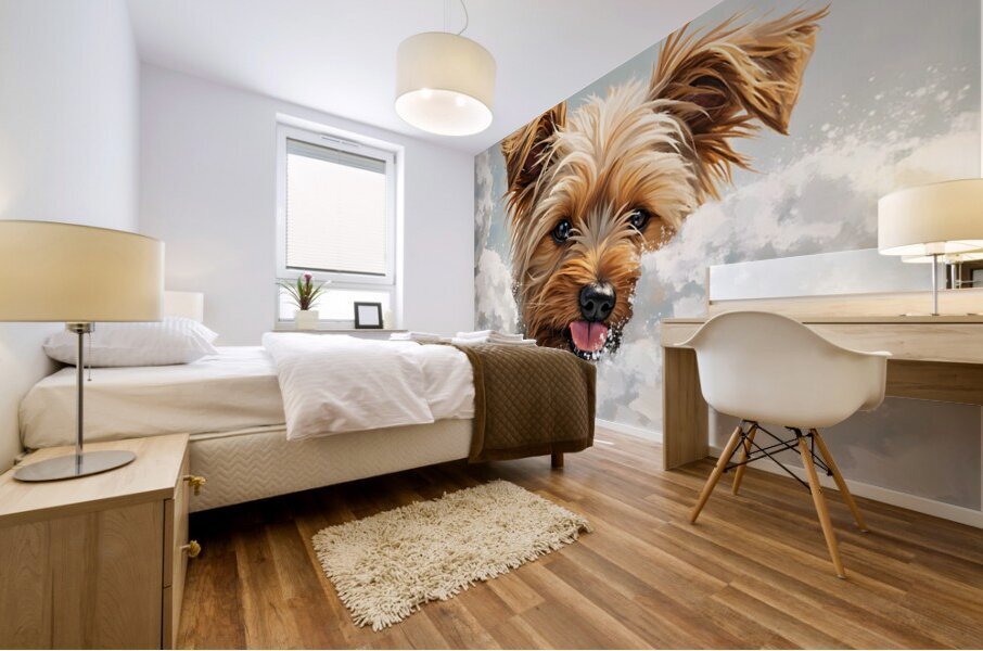 Surprised Yorkshire Terrier Puppy In Winter Garden Mural print