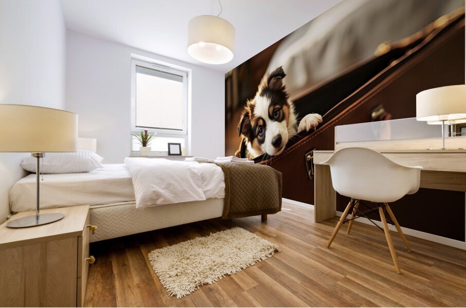 Australian Shepherd Puppy Discovers Perfect Hiding Spot Mural print